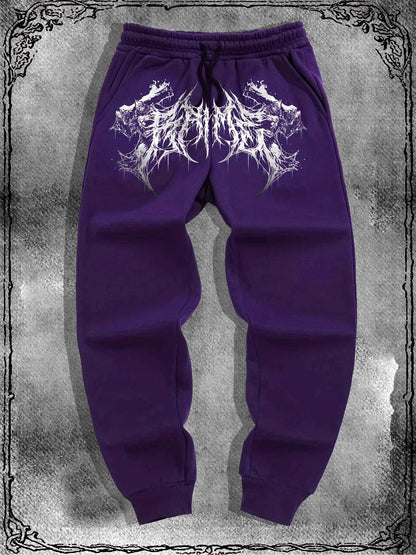 White Bandana Pattern Print Drawstring Sweatpants Loose Fit Unisex Joggers Purple Black Red Brown Grey Casual Fall Winter