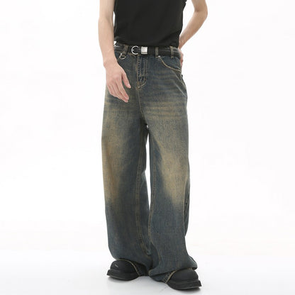 IEFB Calça Jeans Masculina de Verão Azul Velho Lavada Jeans Masculino Reta Casual Masculina Solta Perna Larga Novidade Moda 9C354