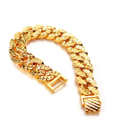 Pulseira de Ouro AU999 de Alta Qualidade Edição Larga Corrente de Chefe Pulseira Lisa Corrente Cubana NK Corrente de Pulso Masculina de Luxo Leve 24K
