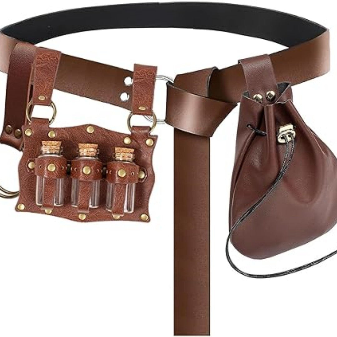 Renaissance Costume Accessories Belt Pouch Potion Bottles Leather Holder Medieval Festival Halloween Costume Belt Cosplay