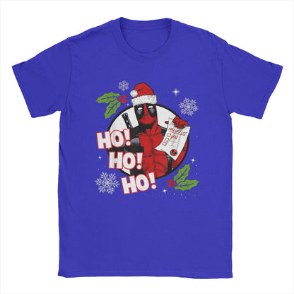 Men's Deadpool Santa Naughty List Christmas Graphic T Shirts HO! 100% Cotton Tops Novelty Short Sleeve O Neck Tees Gift T-Shirt