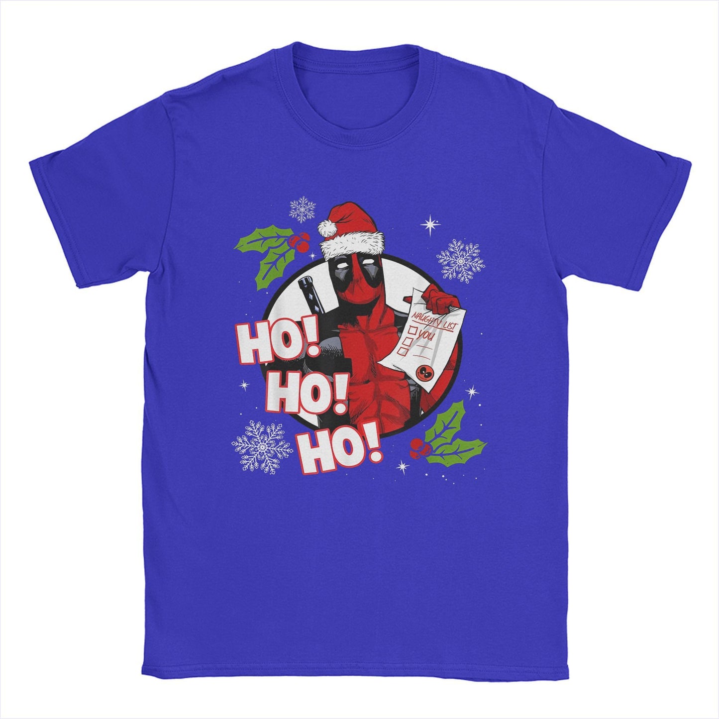 Men's Deadpool Santa Naughty List Christmas Graphic T Shirts HO! 100% Cotton Tops Novelty Short Sleeve O Neck Tees Gift T-Shirt