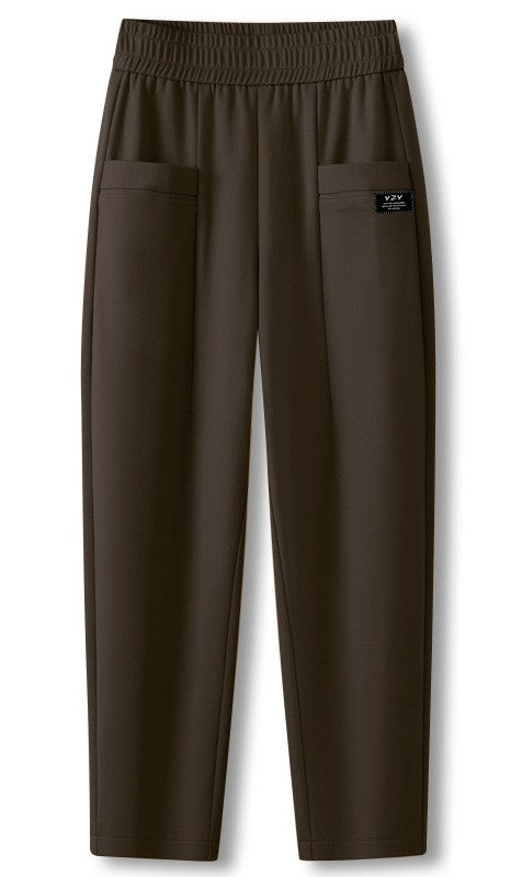 High Waist Straight Leg Pants Women's Fleece Lined Elastic Casual Mom Pants Spring Autumn Winter Polyester Fiber Harlan Pants