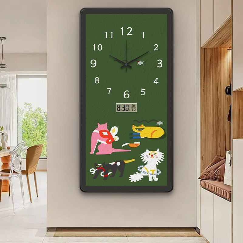Perpetual calendar living room wall clock, French retro style, silent home electronic time clock, wall hanging painting