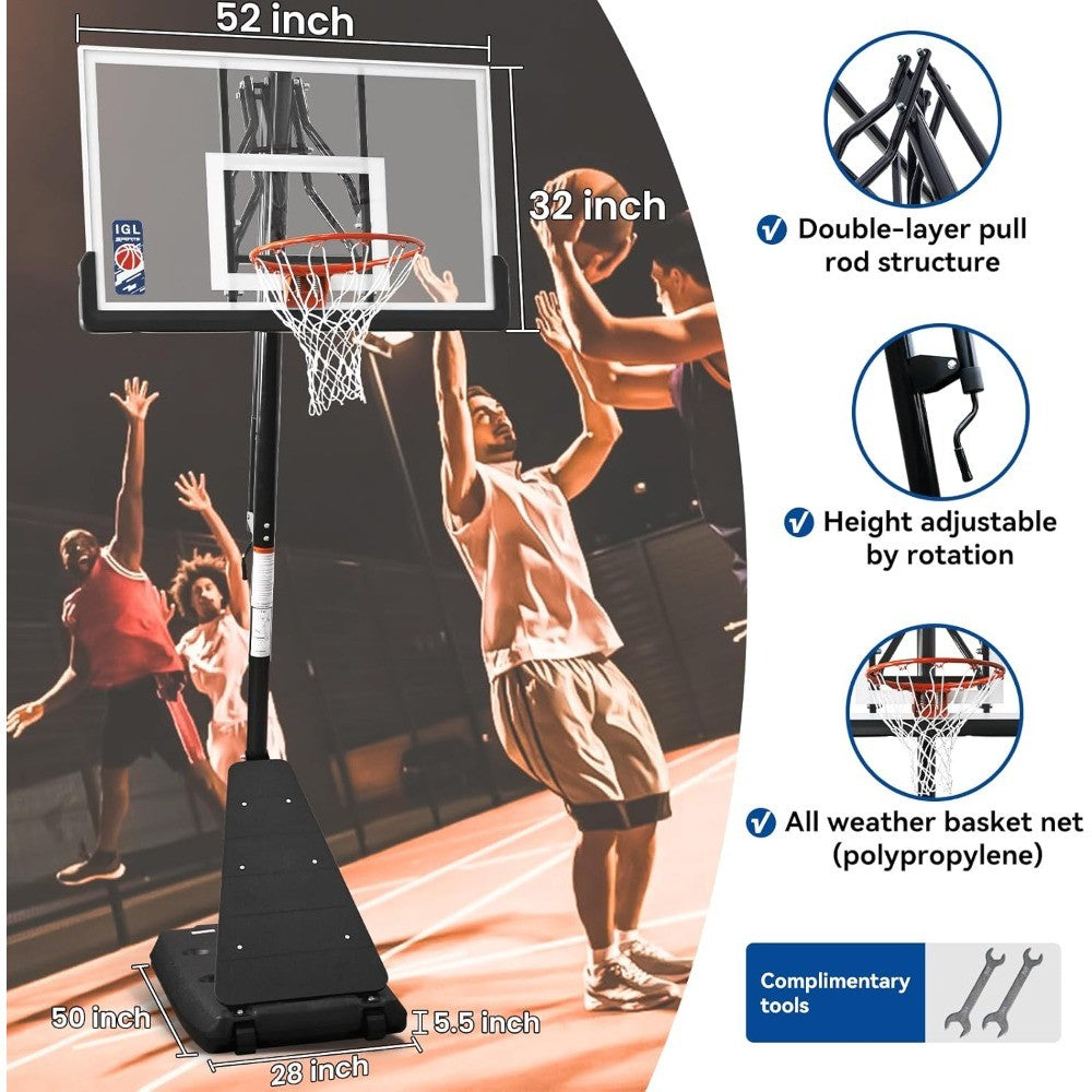 Basketball Hoop Outdoor with 52 Inch Shatterproof Backboard, 10FT Height Portable Basketball Hoop Outdoor, Adjustable Basketball