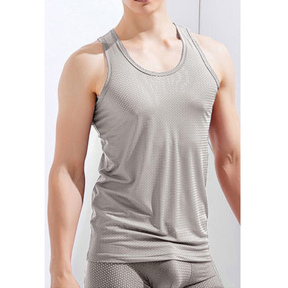 Summer Quick-Drying Thin Breathable Ice Silk Vest Men Tops Sport T Shirts Sleeveless Mesh Hole Tank Tops Gym Clothing Outer Wear