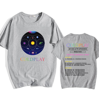 Cold-play Music of The Spheres World Tour 2025 Tshirts Cotton Tees Heavy Mental Fashion Graphic T-shirt Short Sleeve Unisex Tops