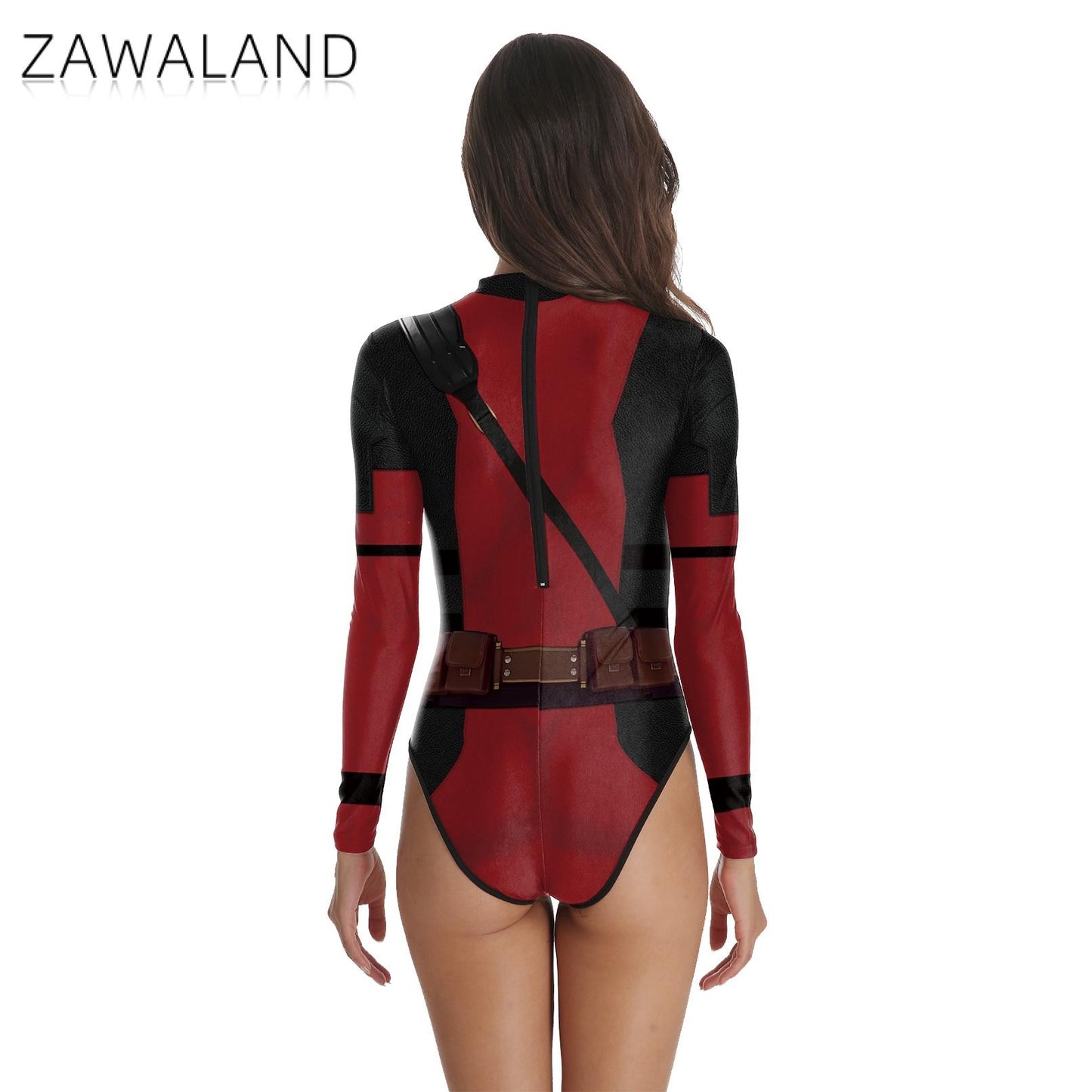 Zawaland Adult Superhero Deadpool Wolverine Print Long Sleeve Party Jumpsuit Cosplay Costume Halloween Party Zentai Bodysuit