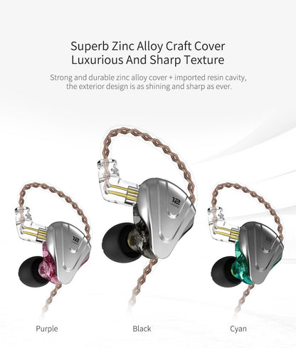 KZ ZSX Terminator Metal Headset 5BA+1DD Hybrid 12 drivers HIFI Bass Earbuds In-Ear Monitor Noise Cancelling Earphones