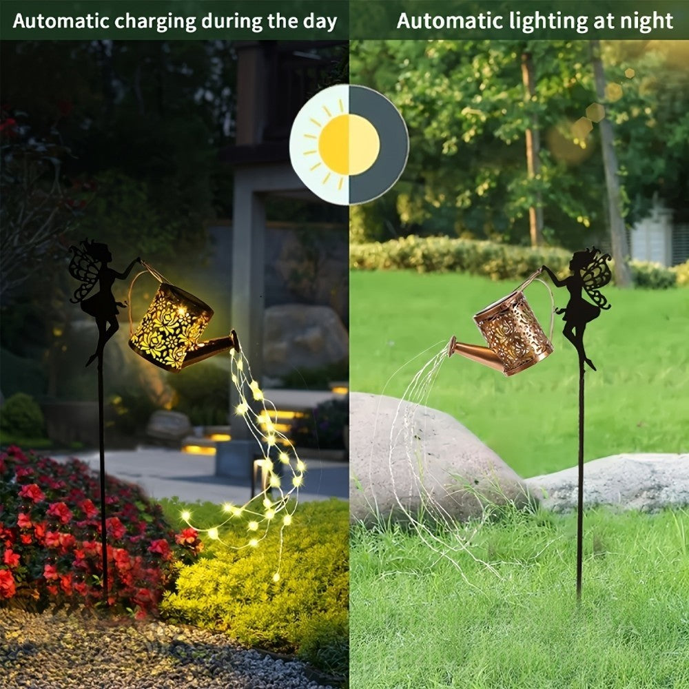 Solar Lights Outdoor Solar Watering Can Light Solar Garden Lights Waterproof Metal Hanging Lantern Fairy Garden Decor Outside
