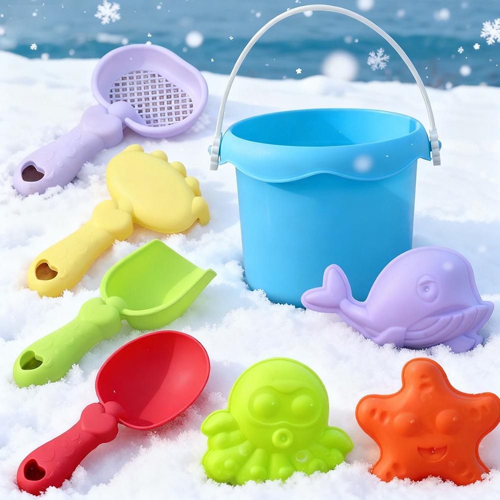 Beach Toy Set for Kids Plastic Sand Play Set with Bucket, Shovels, Molds Sea Creature Molds, Smooth Edges, Bright Colors