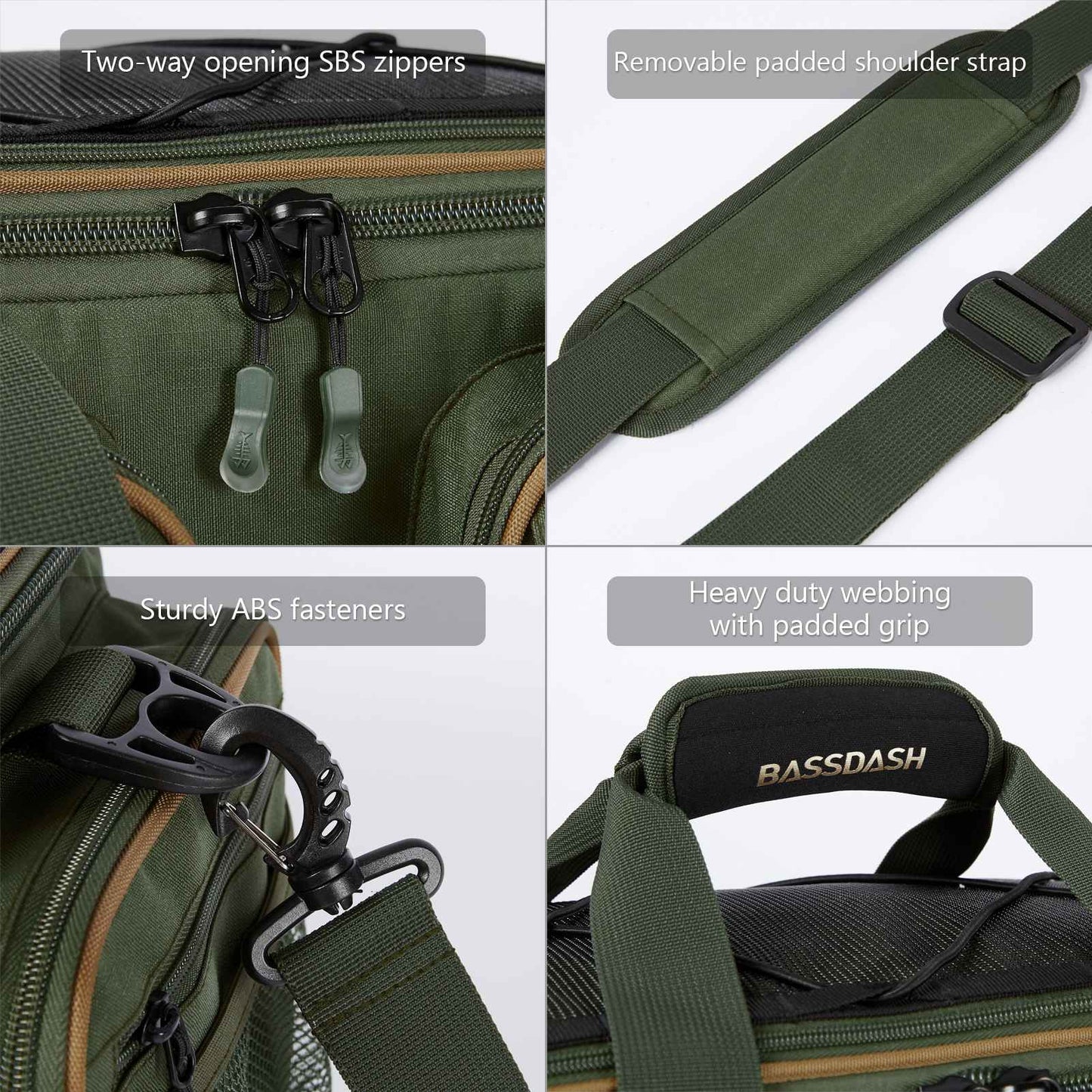 BASSDASH Fishing Tackle Shoulder Bag Resistente à Água, Leve, para Armazenamento de Equipamentos, com Base Rígida Moldada e Capa de Chuva