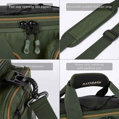 BASSDASH Fishing Tackle Shoulder Bag Resistente à Água, Leve, para Armazenamento de Equipamentos, com Base Rígida Moldada e Capa de Chuva