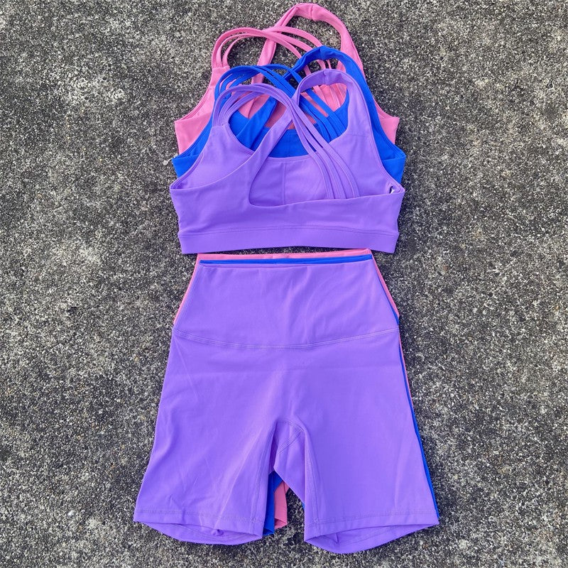 Yoga Fitness Suit Shorts Set Gym Sports Set Women Clothes 2 Piece Sports Bra Top High Waist Short Legging Running Tracksuit