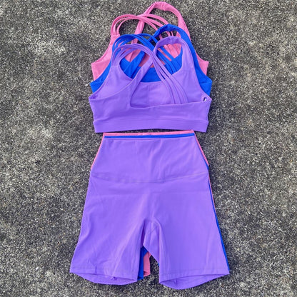 Yoga Fitness Suit Shorts Set Gym Sports Set Women Clothes 2 Piece Sports Bra Top High Waist Short Legging Running Tracksuit