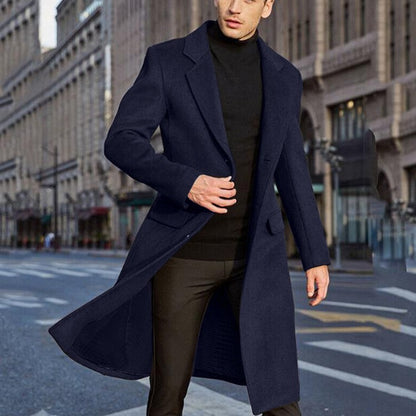 Autumn and Winter Casual Men's Clothing, British Style Woolen Overcoat, New Korean Style Solid Color Long Windbreaker S-XXXL