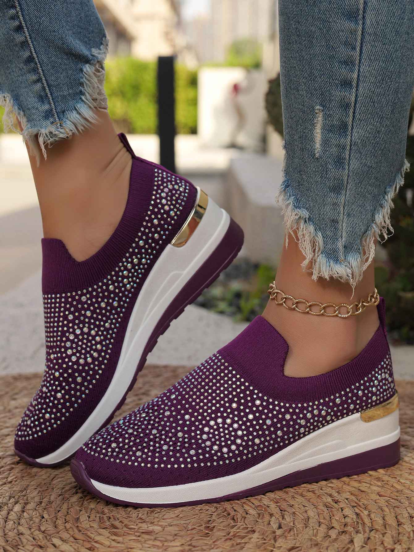 Women Wedges Platform Sneakers Autumn Fashion Round Toe Casual Sports Slip-on Shoes Woman Non Slip Vulcanized Shoes Plus Size 44
