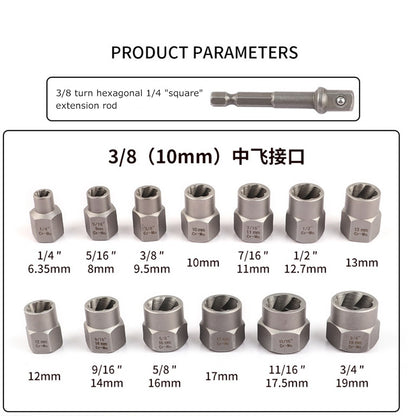 Conjunto de 14 Peças Extrator de Parafuso e Porca de Impacto, Aço Cr-Mo, Conjunto de Ferramentas Extratoras de Parafusos com Estojo de Armazenamento Sólido para Dropshipping Industrial