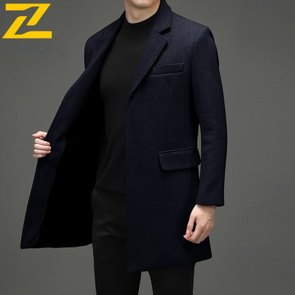 COMXZ 2025 Winter Woolen Trench Coat Men Retro Thick Cashmere Coat Korean Street Man Clothes Lightw Luxury Wool Blends Overcoat