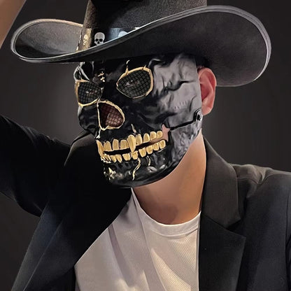 Bloody Effect Moving Mouth Skull Mask Adjustable Realistic Scary Skull Headgear Funny Spooky Halloween Skull Masks for Women Men