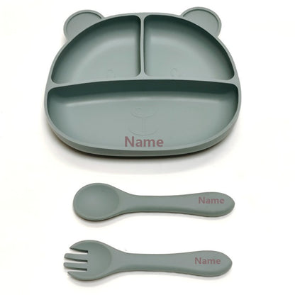 Free Name Printing Baby Fork-Spoon Combo Silicone Plate Children's Tableware Soft Fork-Spoon for Baby Food