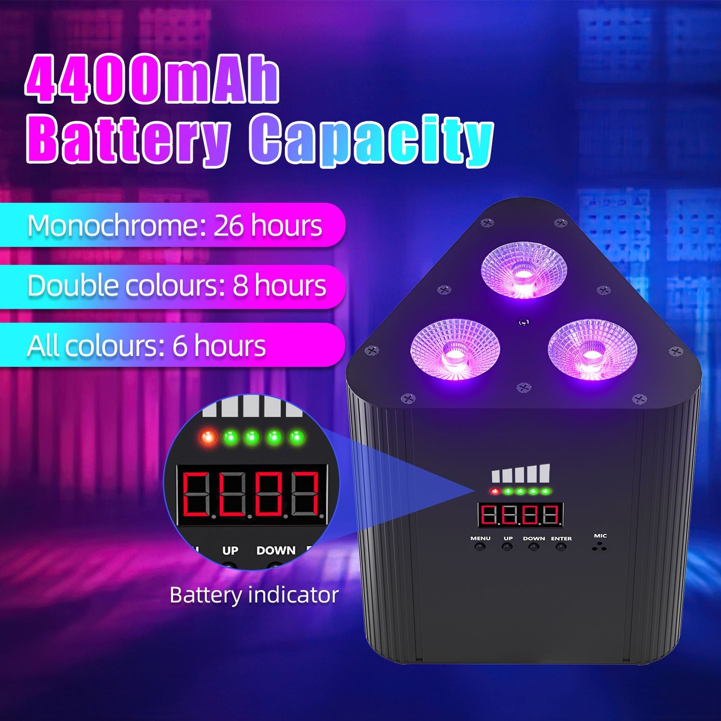 2PCS RGBW LED Battery Par Light 4-in-1 Dyeing Lights Wall Wash Light Stage Lighting Effect for Party Concert Wedding Theater