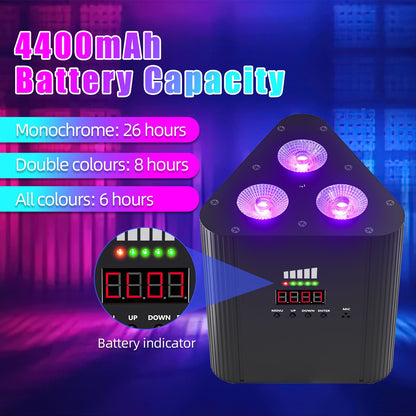 2PCS RGBW LED Battery Par Light 4-in-1 Dyeing Lights Wall Wash Light Stage Lighting Effect for Party Concert Wedding Theater