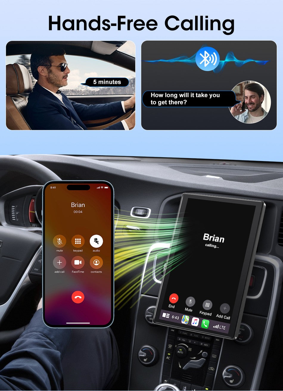 Suporte de 7/8/9'' Orientação e Espelho Retrovisor de Carro com Rádio CarPlay Sem Fio Android Auto Multimídia de Vídeo Tela Universal