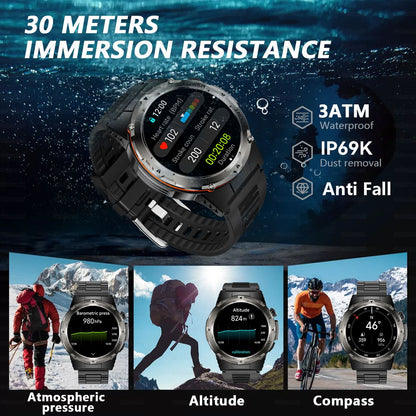 2026 Popular Outdoors GPS Sports Smart Watch Masculino Tela AMOLED Bússola à Prova D'água 500mAh NFC Chamada HD Smart Watch Para Homens T-REX 3