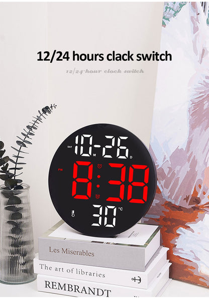 10inch LED Large Digital Wall Clock with Dual Alarms Calendar and Temperature Display Brightness Adjustable Countdown Home Clock