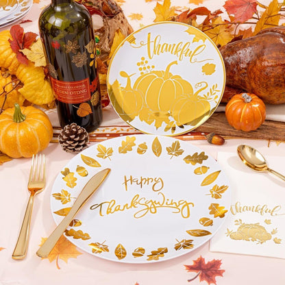 176Pcs Thanksgiving Plastic Plates Heavy Duty Thanksgiving Plates Thanksgiving Disposable Dinnerware Set include 50 Plates75 Si