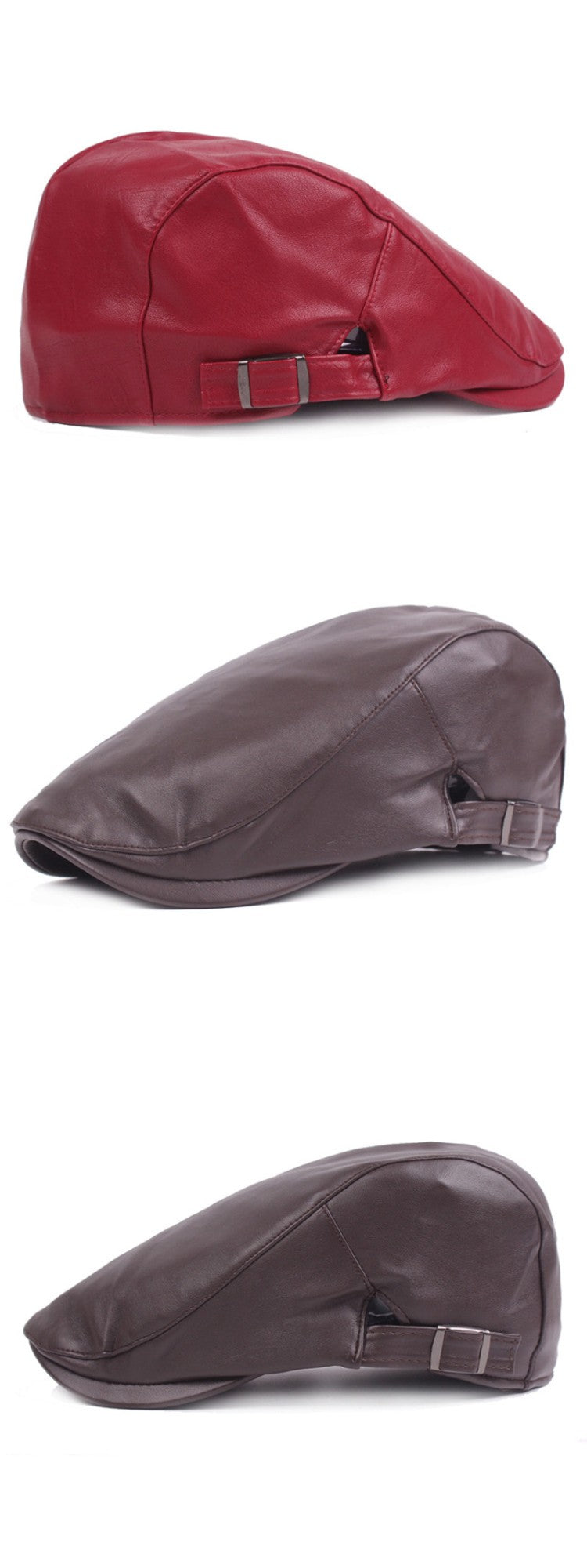 New Men Women Berets Faux Leather British Vintage Flat Cap Male Solid Black Red Navy Brown Newsboy Caps Adjustable Driver Hats