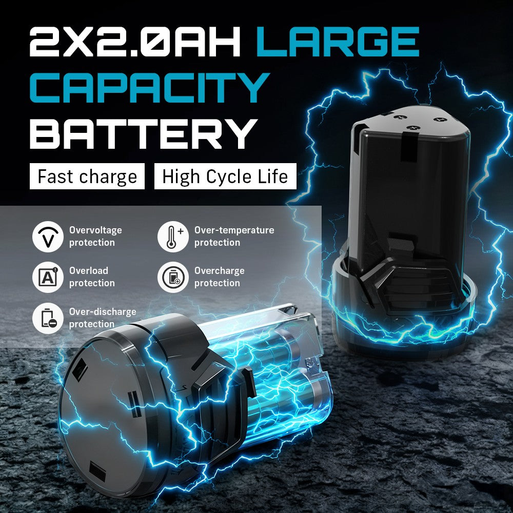 Chave Catraca Estendida SEESII 6" Chave Elétrica Sem Fio 3/8" 55Nm 12V Chave de Ângulo Recarregável Ferramentas para Reparo Automotivo c/2 Baterias