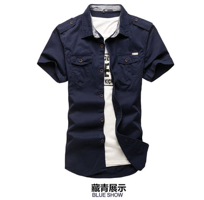 2025 New Men's Cargo Tactical Shirts 100% Cotton Short Sleeve Work Brand Military Shirt Chemise Plus size 5XL