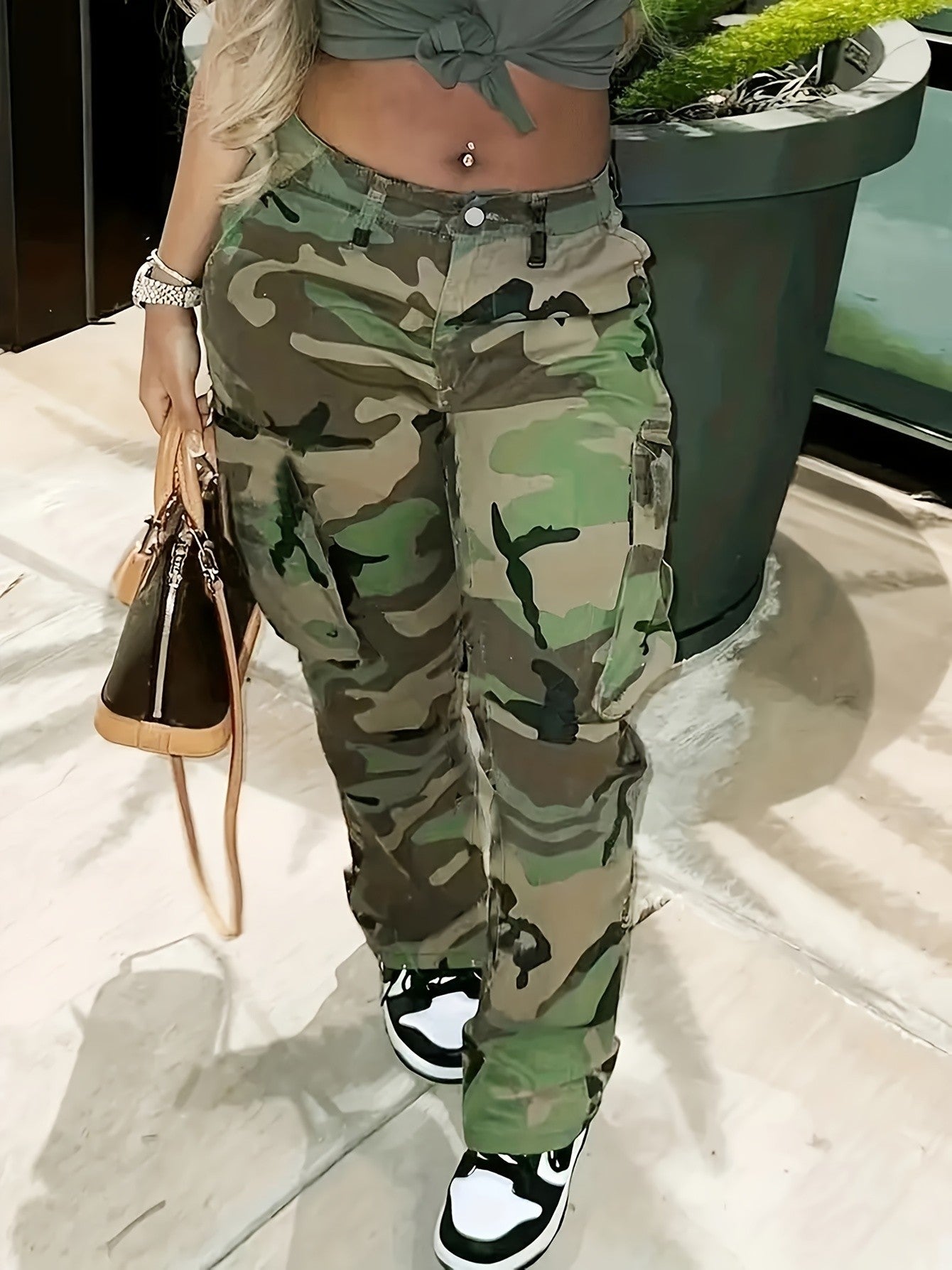 Women's Plus-Size Camo Denim Pants - Stretchy Boyfriend Fit, Street Style Cargo Jeans