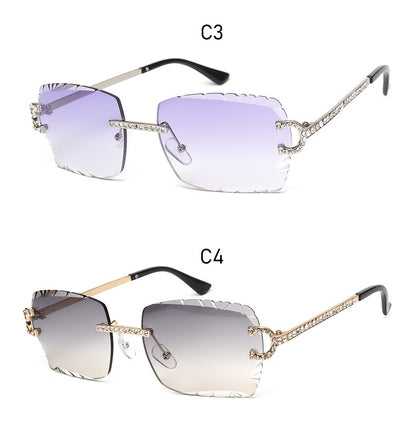 Fashion Rimless Square Sunglasses Vintage Diamond Brand Design Cut Lens Sun Glasses Men Women Metal Frame Luxury UV400 Eyewear
