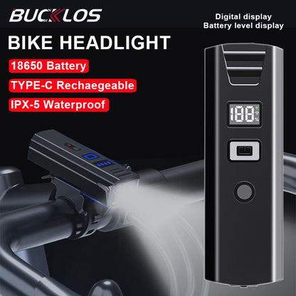 BUCKLOS Bicycle Front Light 18650 Battery Type-c Rechargeable Bike Headlight Powerful Handlebar Flashlight Cycling Highlights