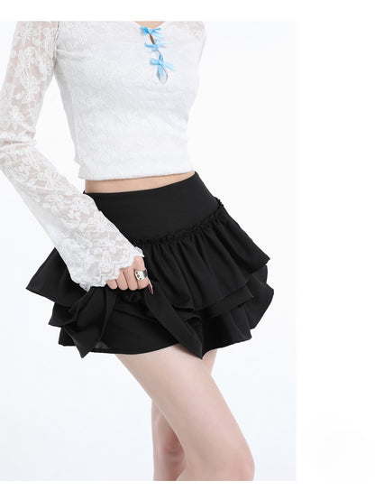 Seoulish Spring Summer Women's Cake Short Skirts 2025 New High Waist Vintage Black Korean Pleated Ball Gown Skirts Female