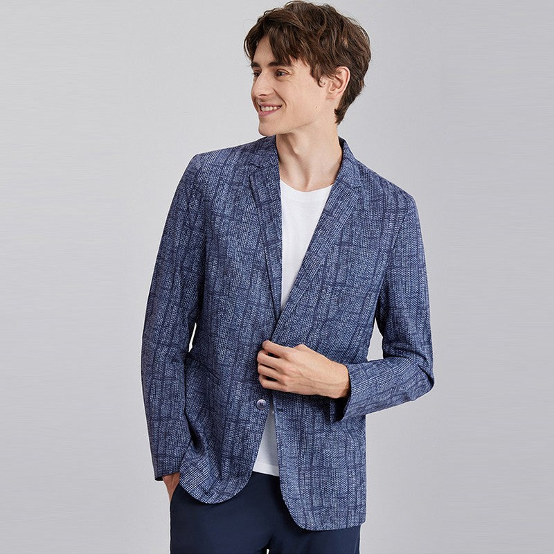 High-End Lightweight Knitted Me Qui-Dry Casual Men's Summer Thin Suit Jaet Busin Gentleman Sle round Hemline Long ...