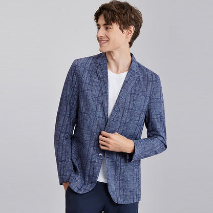 High-End Lightweight Knitted Me Qui-Dry Casual Men's Summer Thin Suit Jaet Busin Gentleman Sle round Hemline Long ...