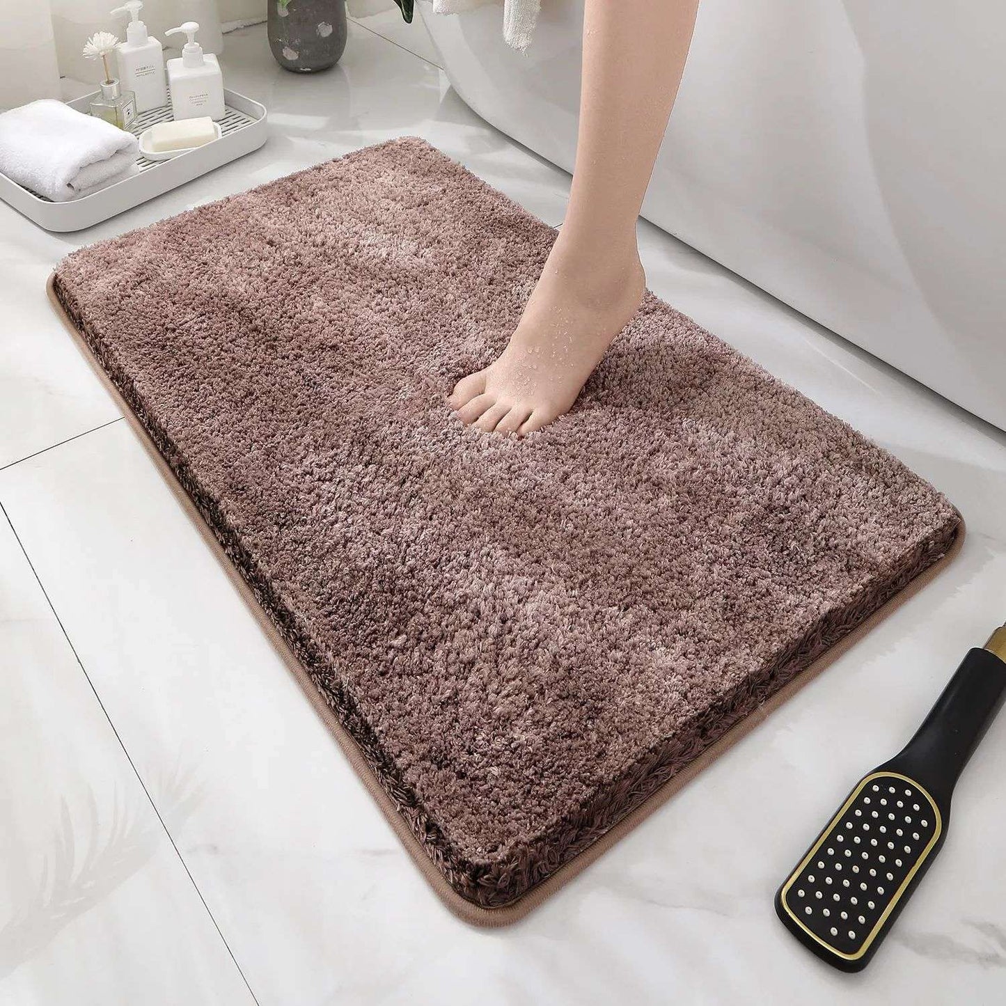 Tapete de chão de banheiro arredondado e espesso, tapete absorvente para banheira, material de pelúcia, tapete antiderrapante para os pés, capacho de entrada, banheiro