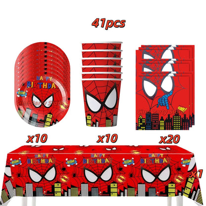 Mask Spider Hero Birthday Party Supplies Tableware Kit Plates Cups Tablecloth Backdrop Balloons Kids Party Decorations Favors