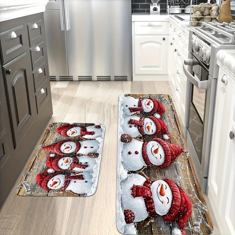 VIKAMA Festive Christmas Kitchen Mats Cartoon Snowman Area Rug Christmas Holiday Atmosphere Decor Welcome Doormat Home Decor