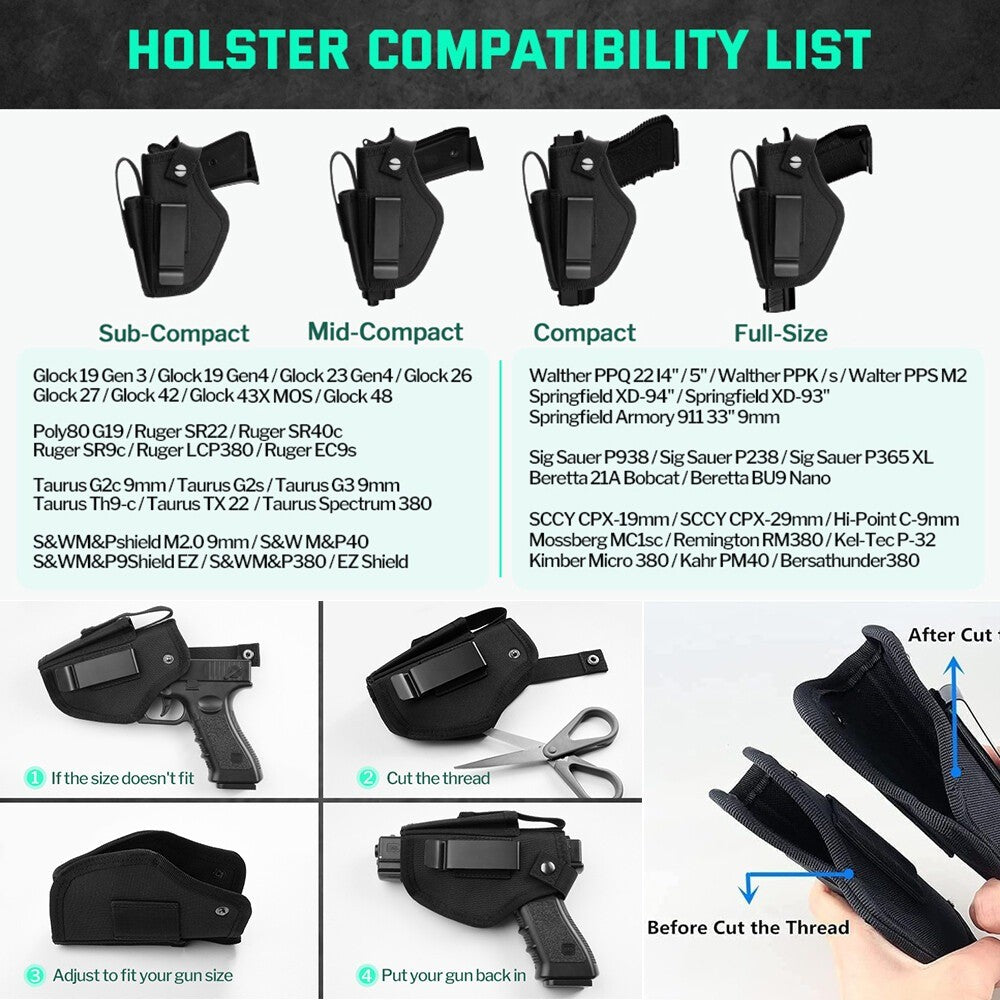 Coldre de Arma de Porte Velado Tático Pistola Ambidestro IWB OWB Universal