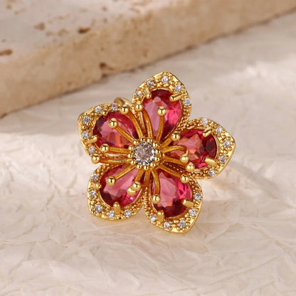 Anéis de Luxo em Aço Inoxidável Banhado a Ouro Pedra Colorida Zircônia Cristal Coração Anel Feminino Casamento Joias Boho Presente de Natal
