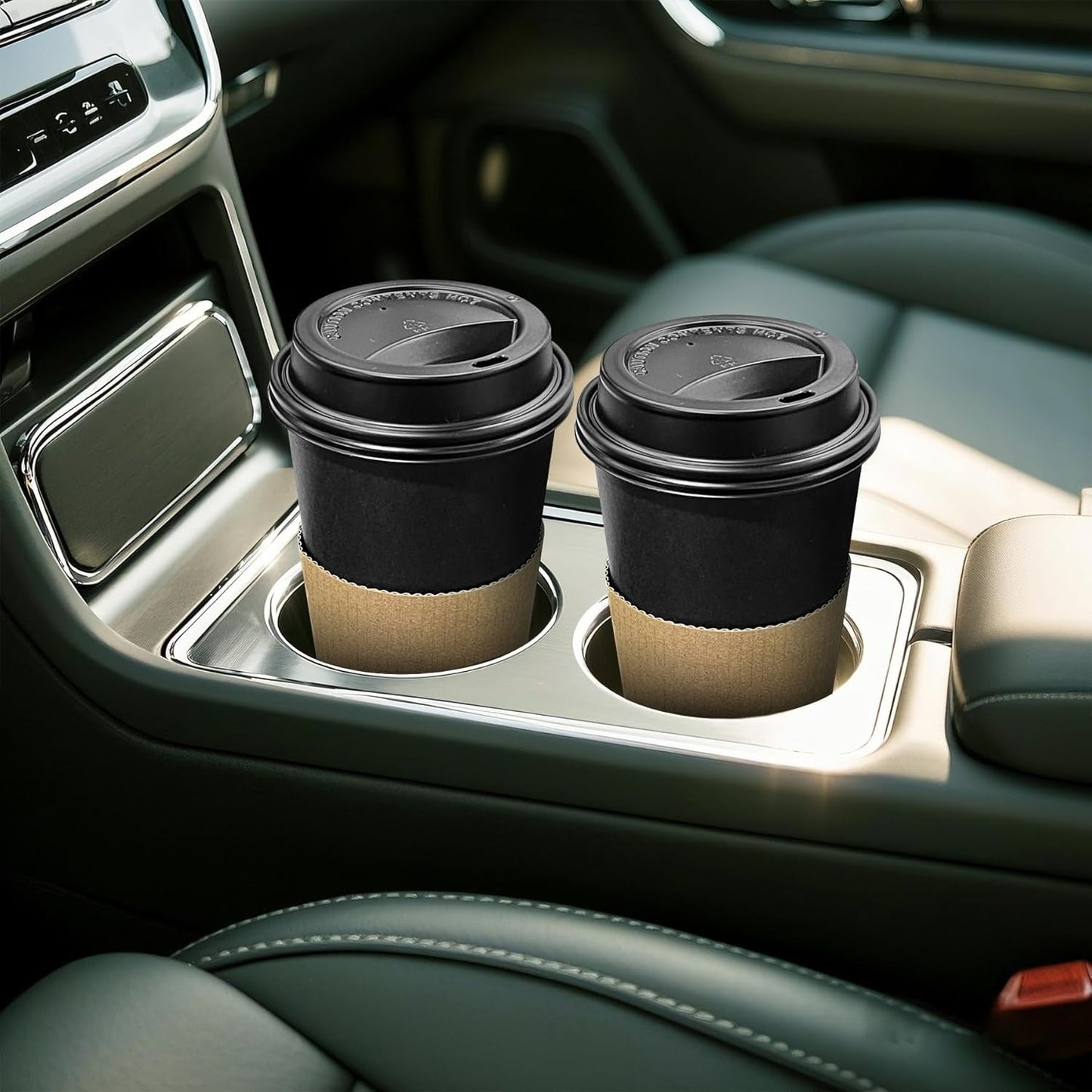 100 Copos de Café Descartáveis de 20 oz com Tampas e Luvas, Copos de Viagem Pretos Isolados e à Prova de Vazamento para Cafeterias, R