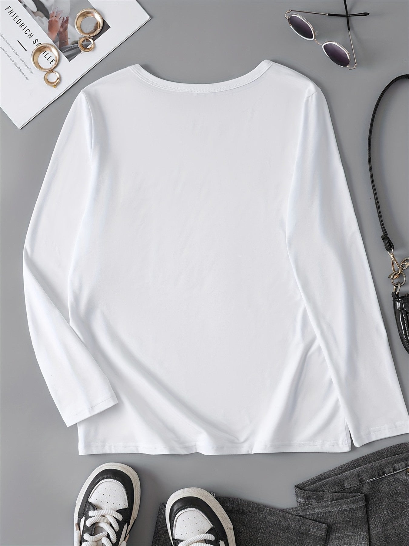 100% pure cotton women's spring and autumn loose comfortable casual heart-shaped graphic printed long sleeved round neck T-shirt