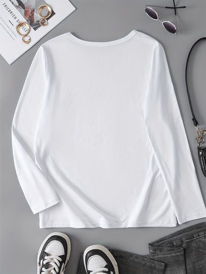 100% pure cotton women's spring and autumn loose comfortable casual heart-shaped graphic printed long sleeved round neck T-shirt