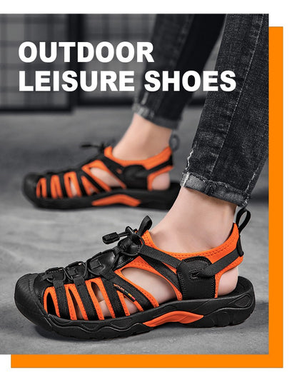 New Summer Genuine Leather Men Sandals Fashion Design Breathable Casual Shoes Men Soft Bottom Outdoor Beach Sandals Big Size 48