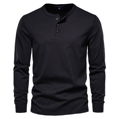 AIOPESON Henley Collar T Shirt Men Casual Solid Color Long Sleeve T Shirt for Men Autumn High Quality 100% Cotton Mens T Shirts